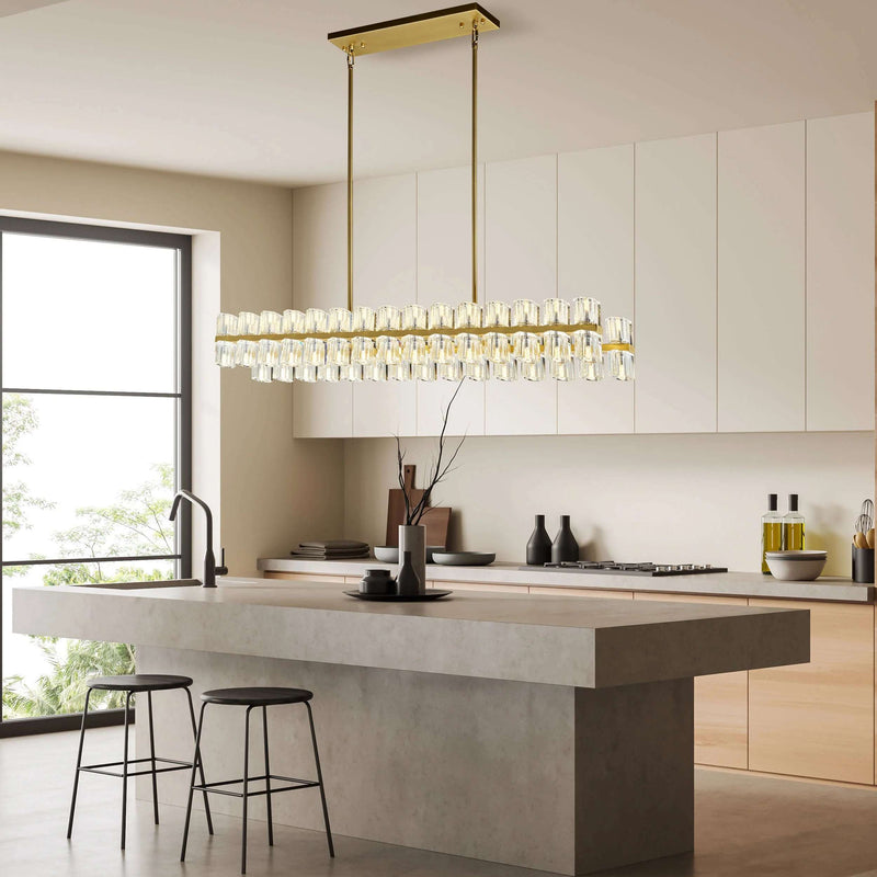 Anderson Rectangular Crystal and Gold Chandelier for Kitchen Island