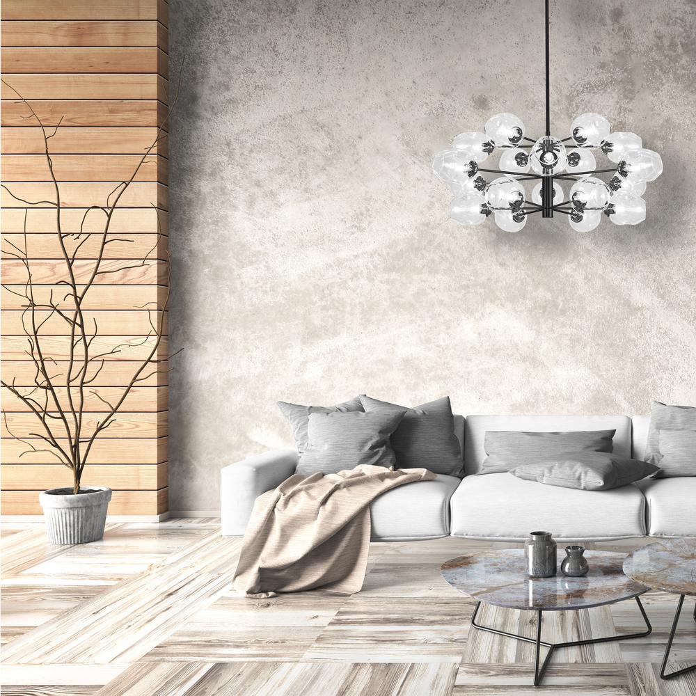Abii 18LT Halogen Chandelier Matte Black Clear Glass - Modern Chandelier