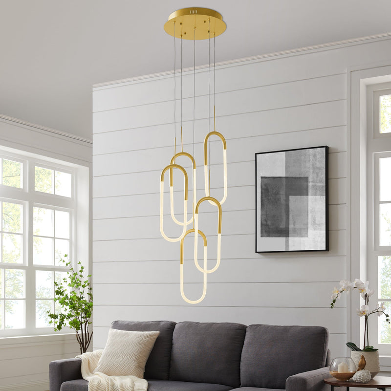 Five Clips LED Sandy Gold Chandelier | Modern Pendant Light