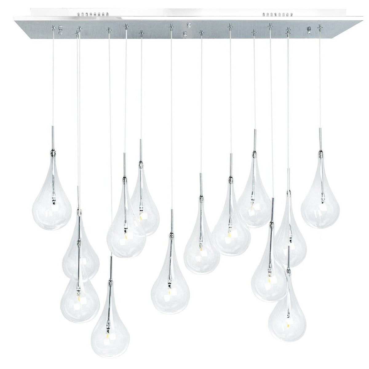 Glass Drops 14 Light Chrome Chandelier | Hanging Light Fixture