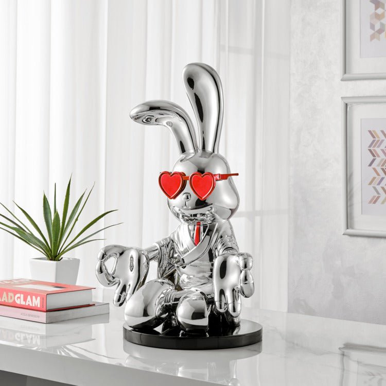 Sitting Rabbit w/ Red Tie and Glasses / Modern Decor