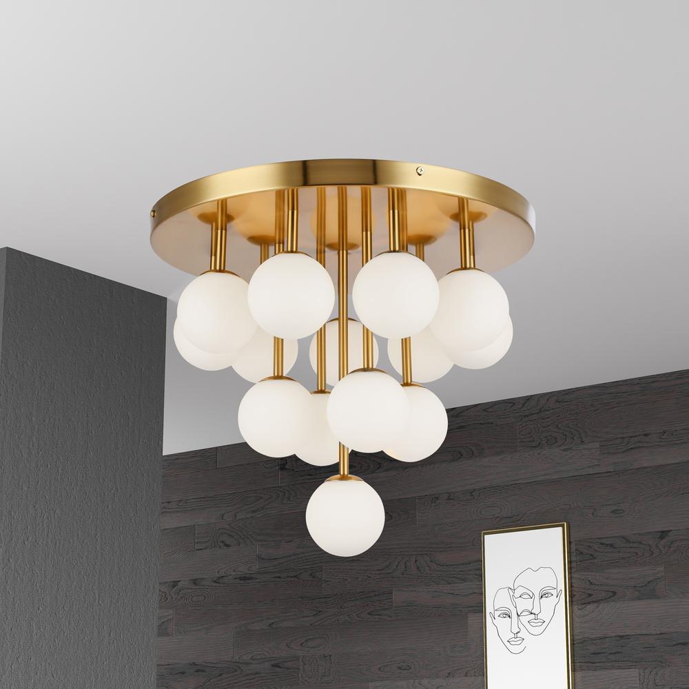 Megallan 14LT Flush Mount Ceiling Light in Aged Brass 