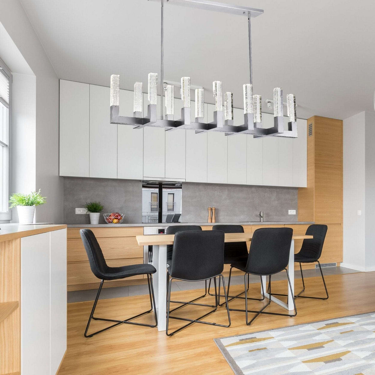 Finesse Decor Dianyi Rectangular LED Silver Crystal Chandelier