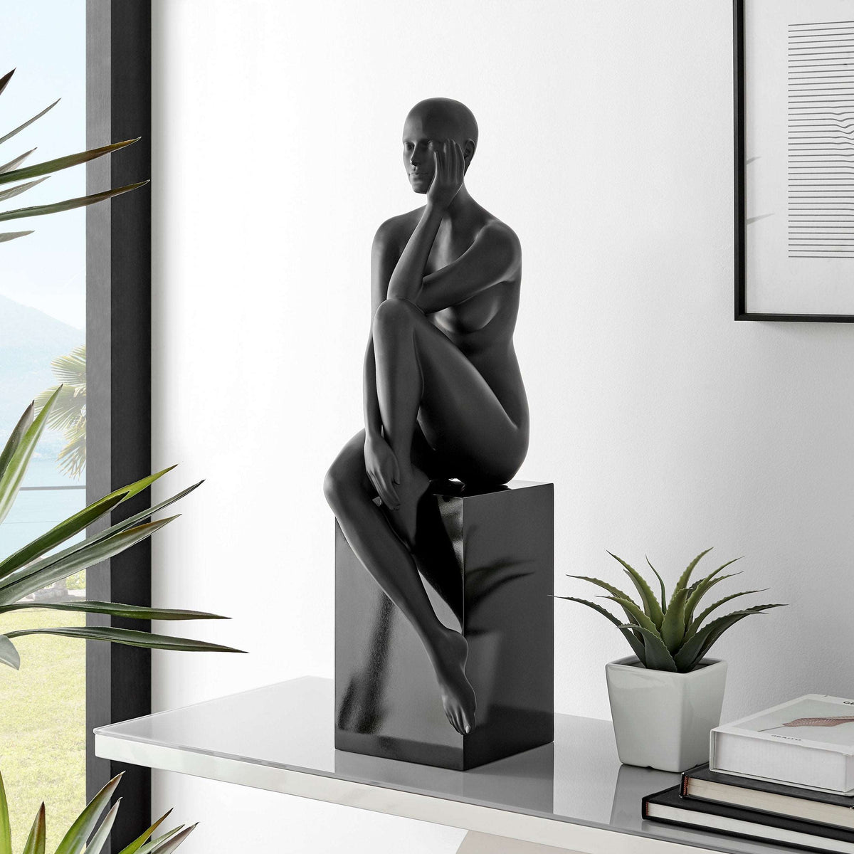 Antoinette Doll Sculpture with Base / Matte Black / Modern Decor