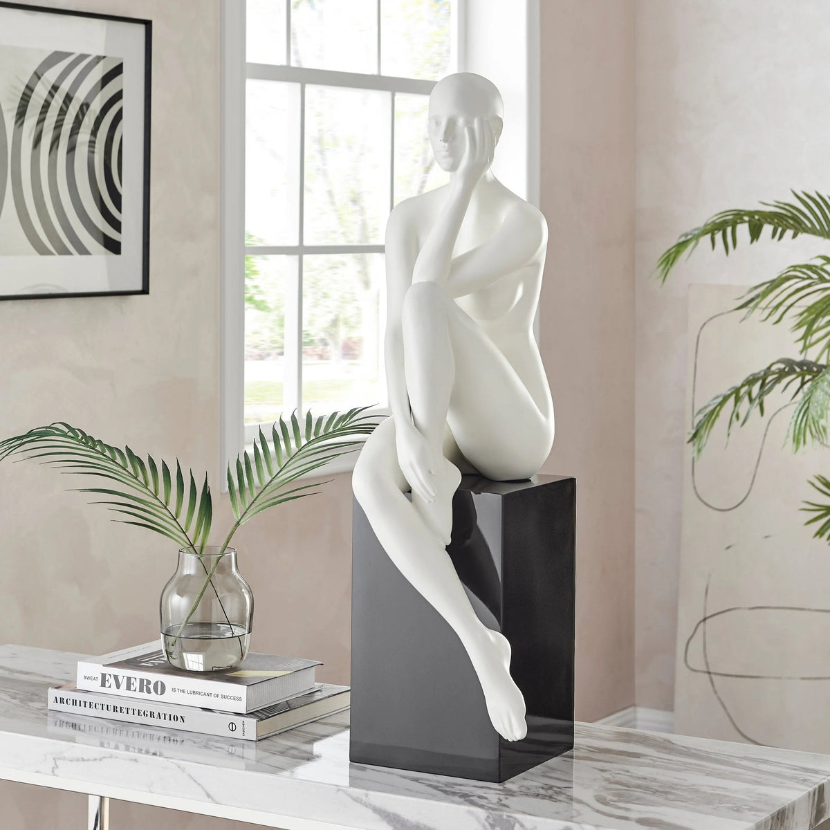 Antoinette Doll Sculpture with Base / Matte White / Modern Home Decor
