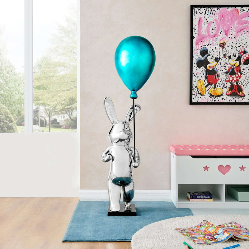  Chrome Bunny Blue Balloon / Modern Floor Sculpture / Nursery Decor