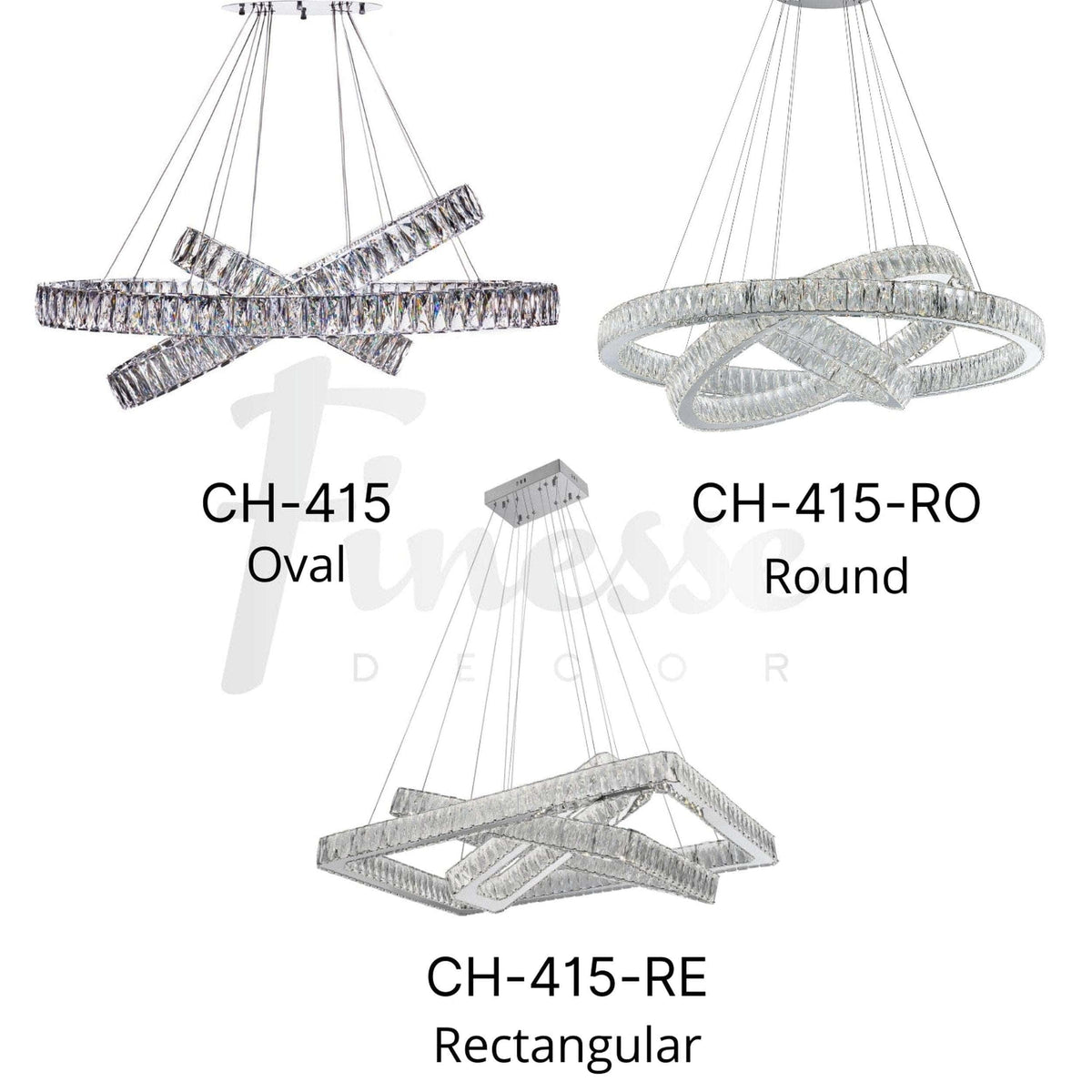Crystal Elegance LED Chandelier with 3 Ovals / Modern Lighting