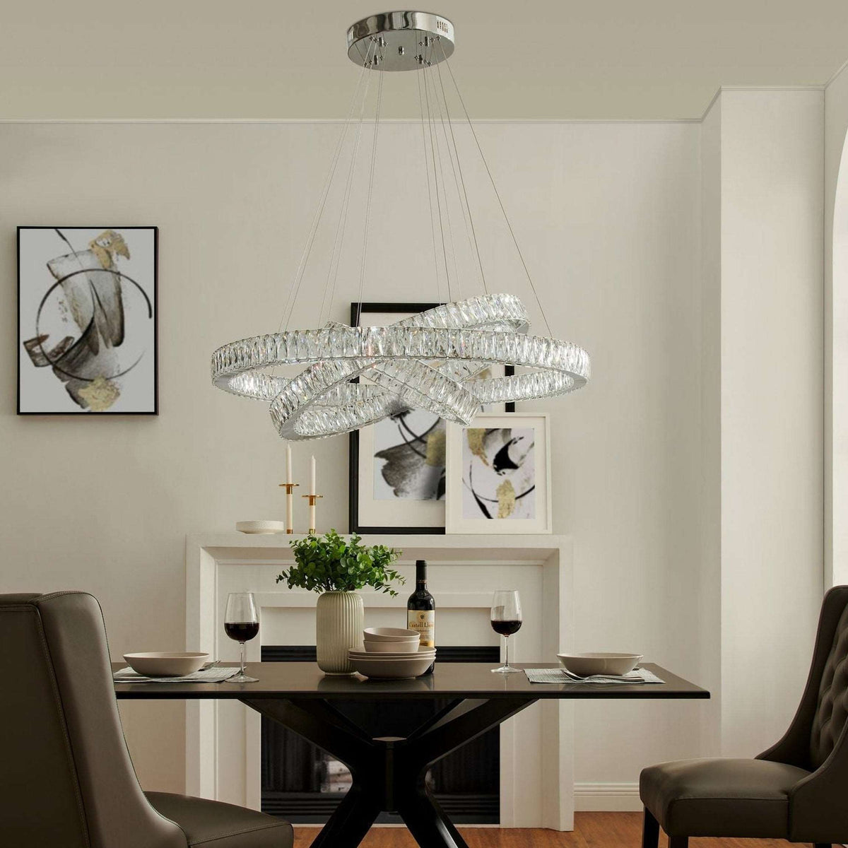 Crystal Elegance Three Ring Dining Room Chandelier 