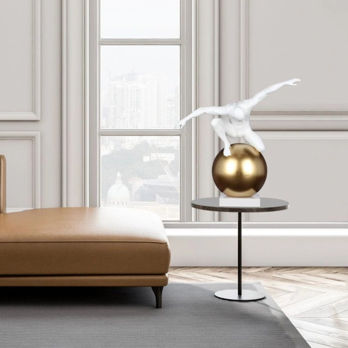 Equilibrium Structure / Matte White & Gold / Man on Sphere / Home Decor