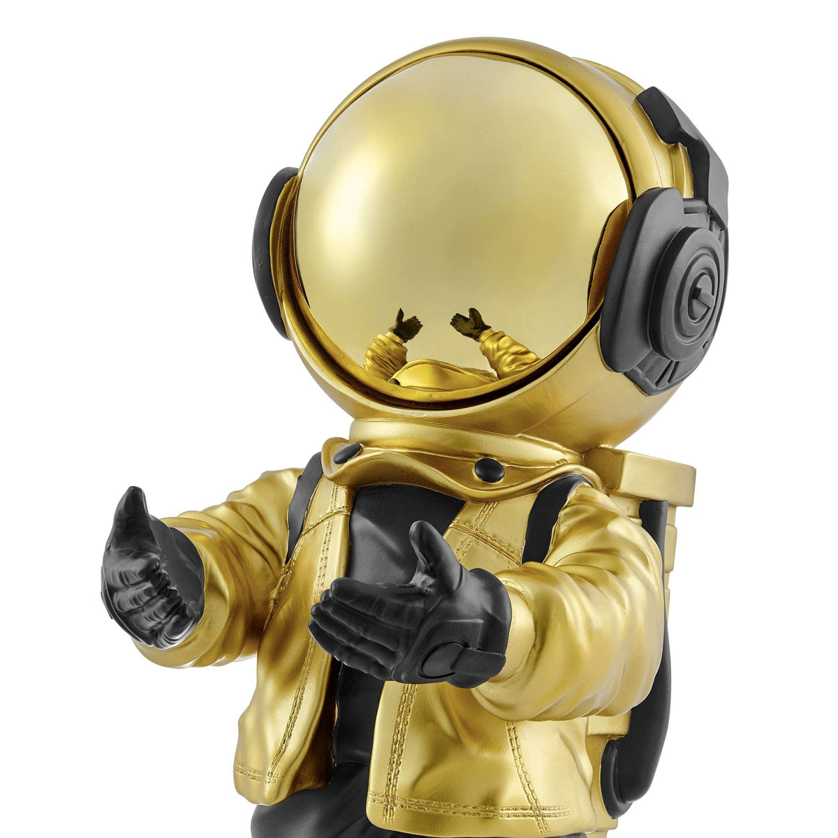 Astronaut with Lighted Moon Sculpture in Black & Gold
