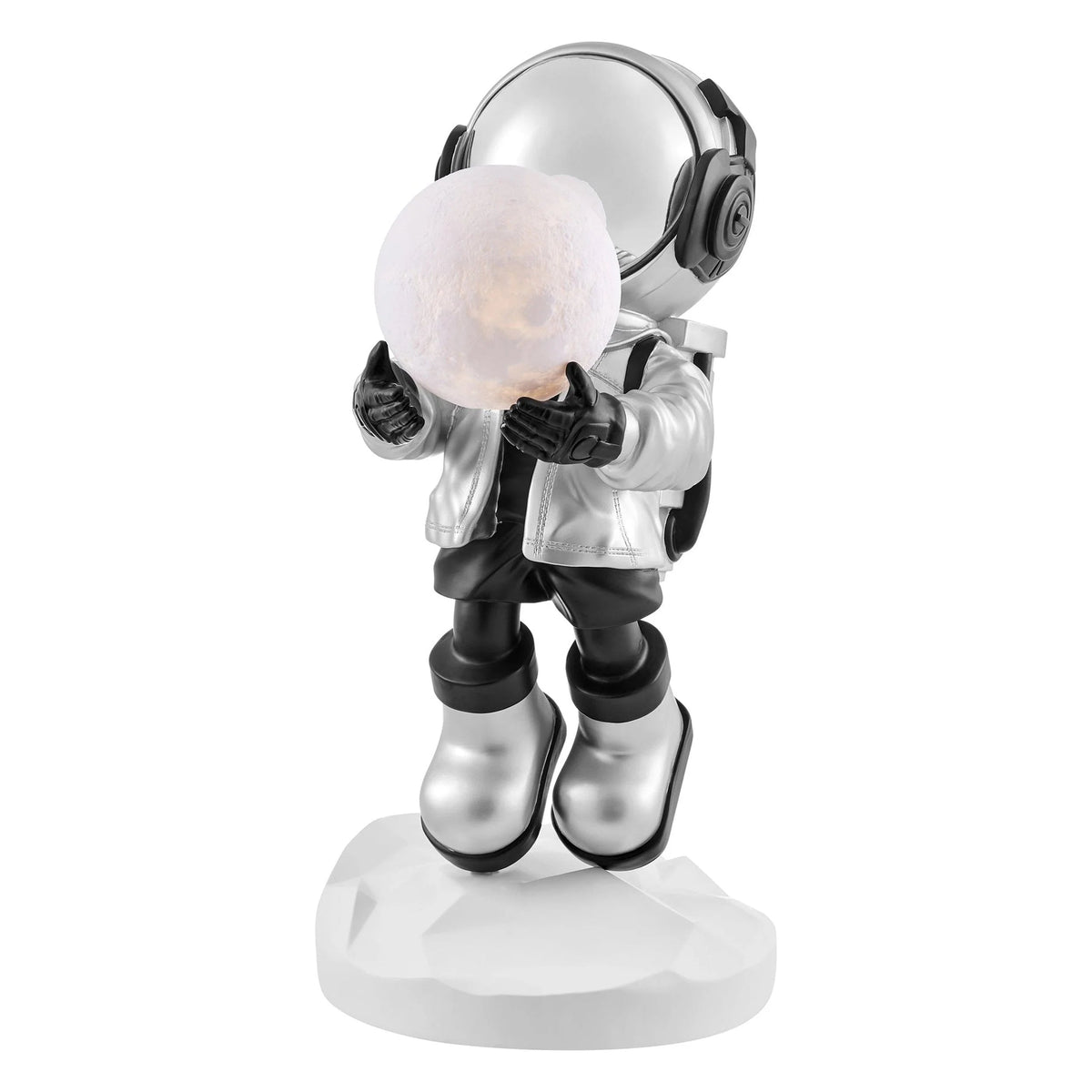 Black & Silver Hadfield Astronaut Sculpture with Lighted Moon