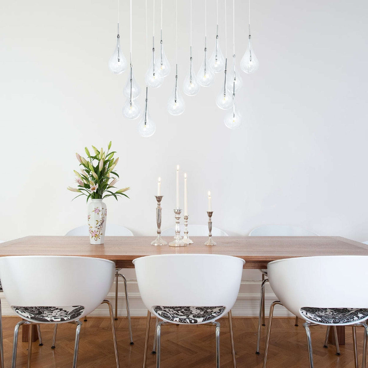 Glass Drops 14 Light Chrome Glass Globe Chandelier