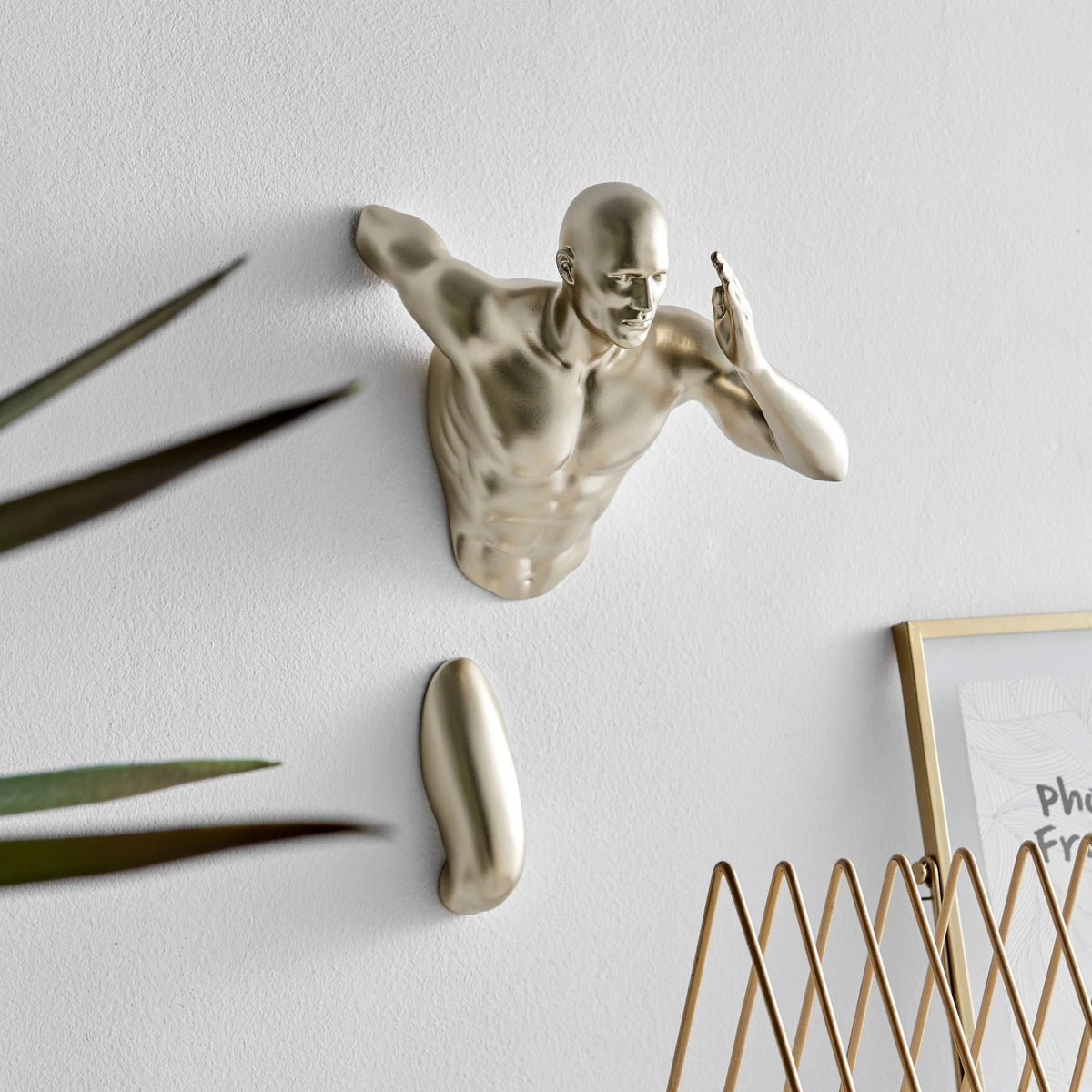 Wall Runner Man Wall Sculpture Gold 13 Inch / Modern Home Decor