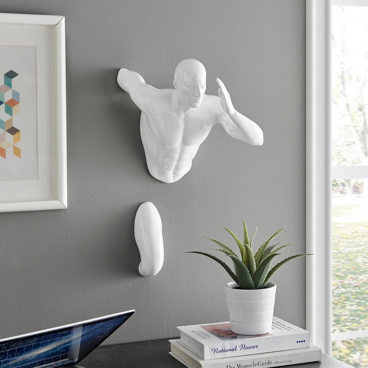 Wall Runner Man Sculpture White 20 Inch / Modern Home Decor
