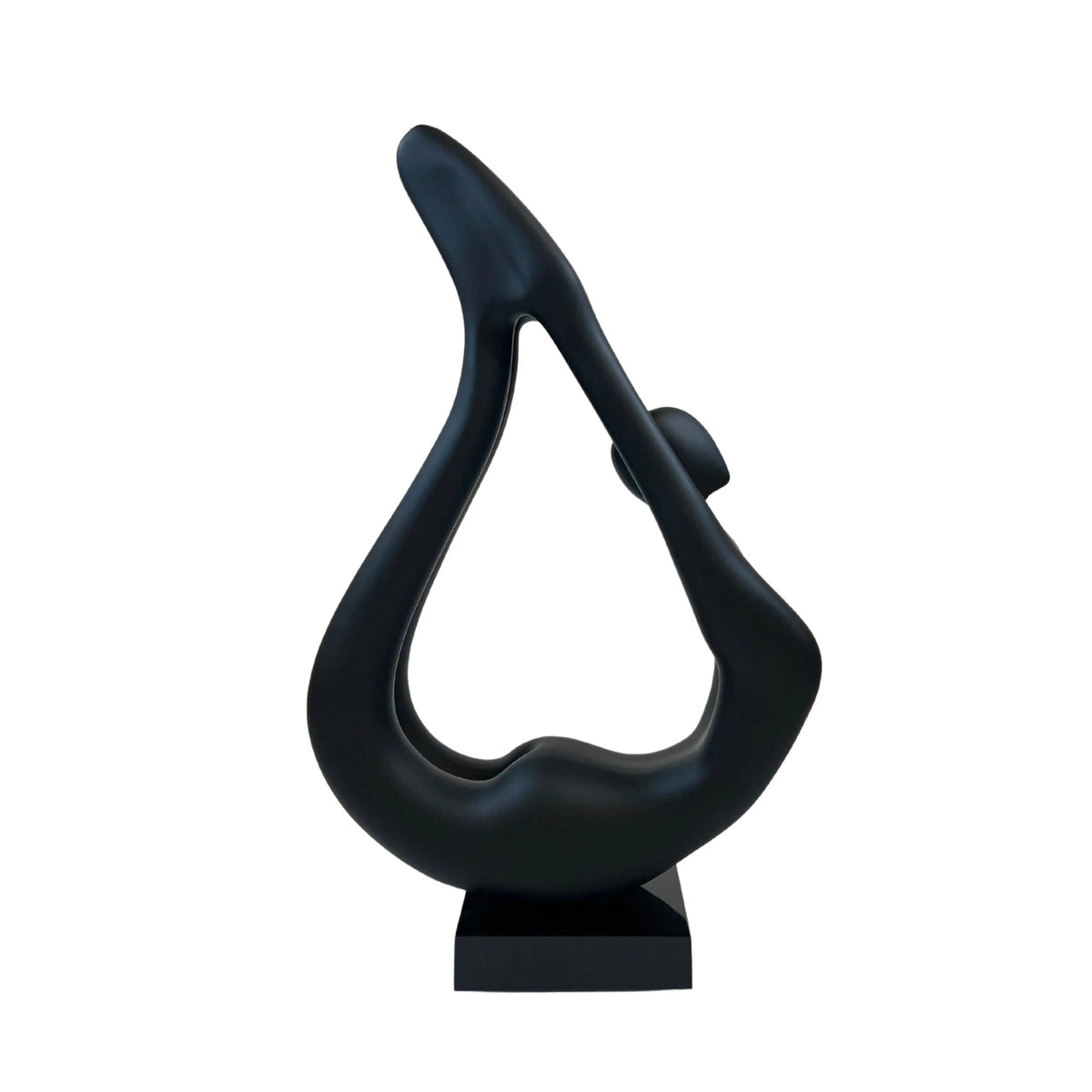 Modern Yoga Lady Black Floor Sculpture / Wood Base / 59"
