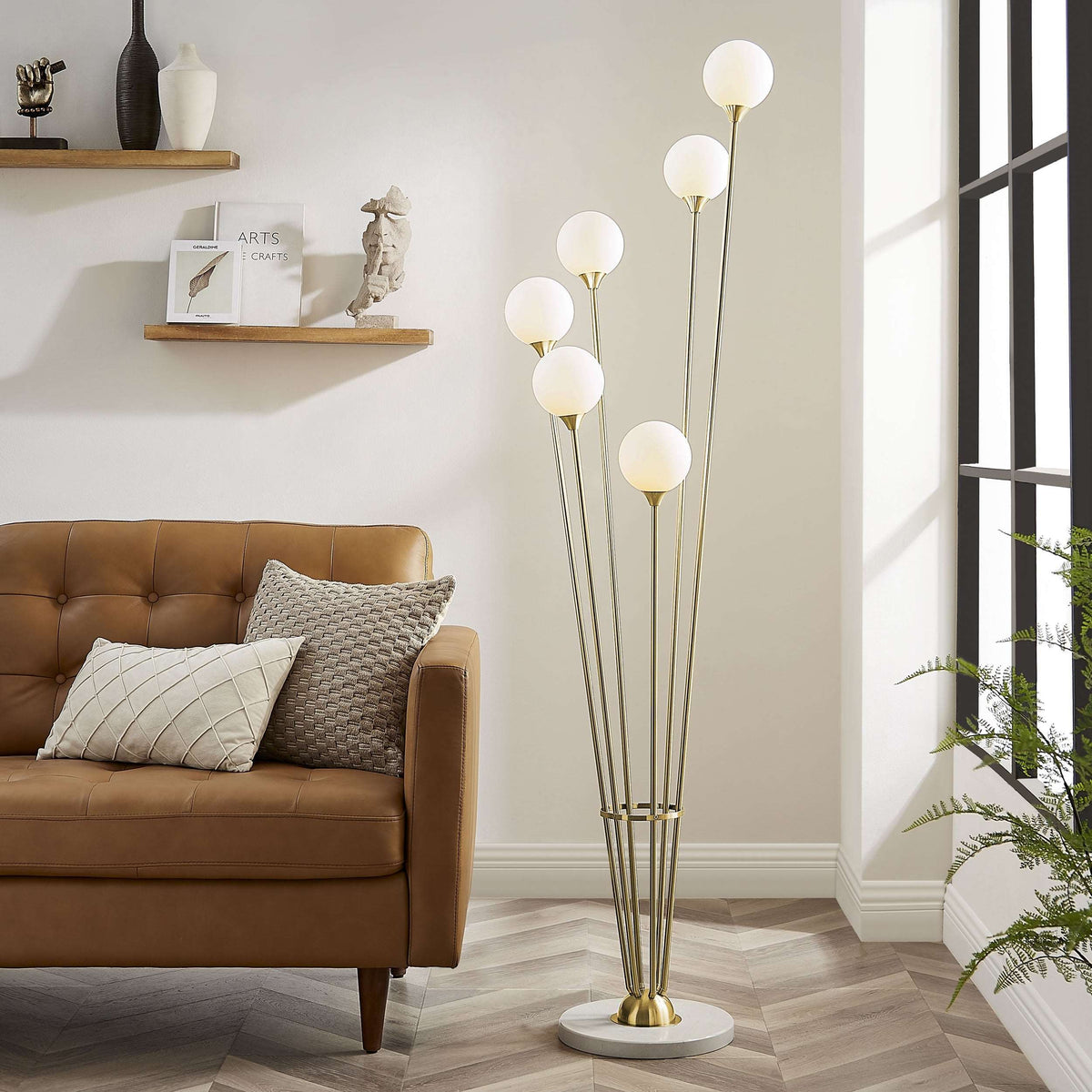 Anechdoche Floor Lamp / Gold and White / 6 Lights