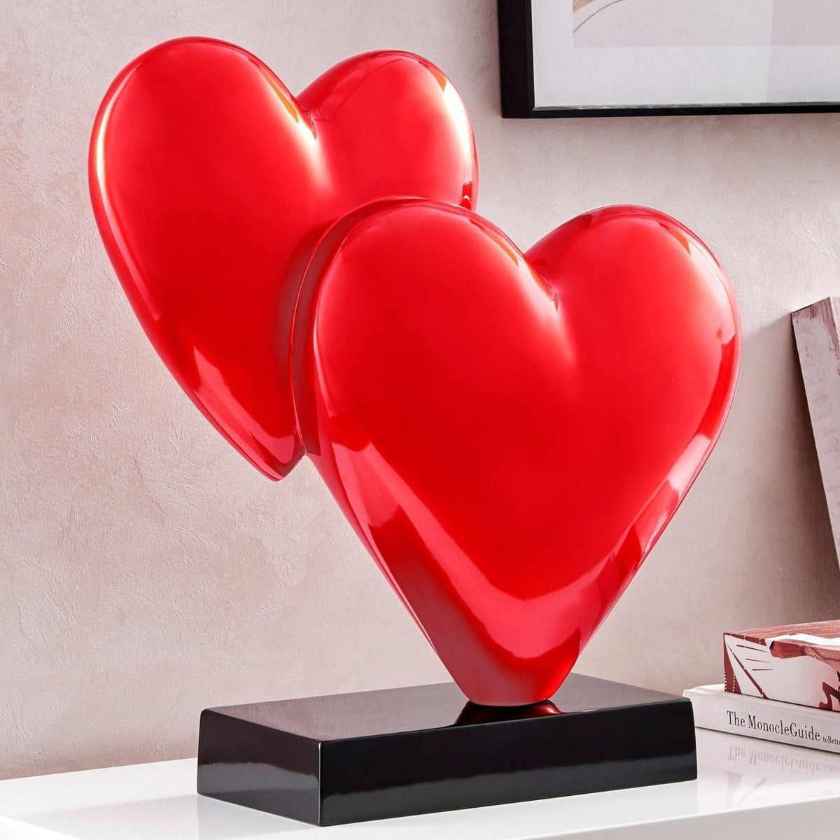 Valintine Red Double Heart Sculpture on a black stand