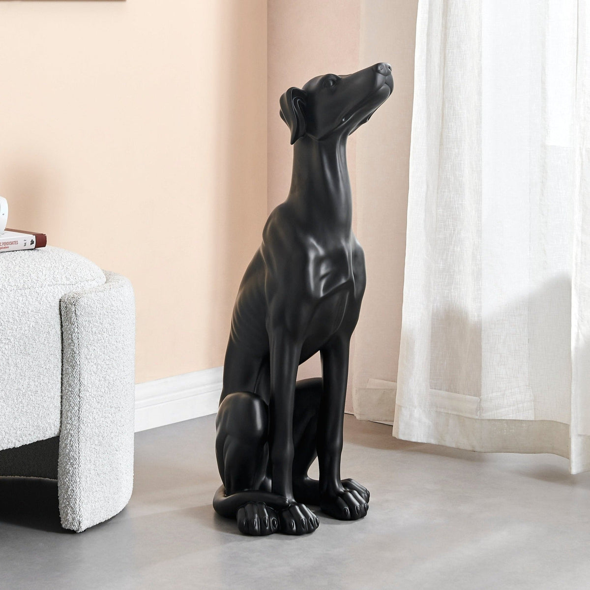 Greyhound Matte Black Dog Sculpture / Animal Floor Statue