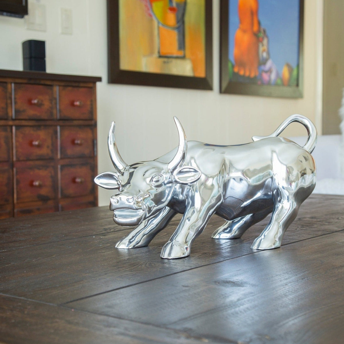 Hydro Bull Sculpture in Chrome / Animal Home Decor