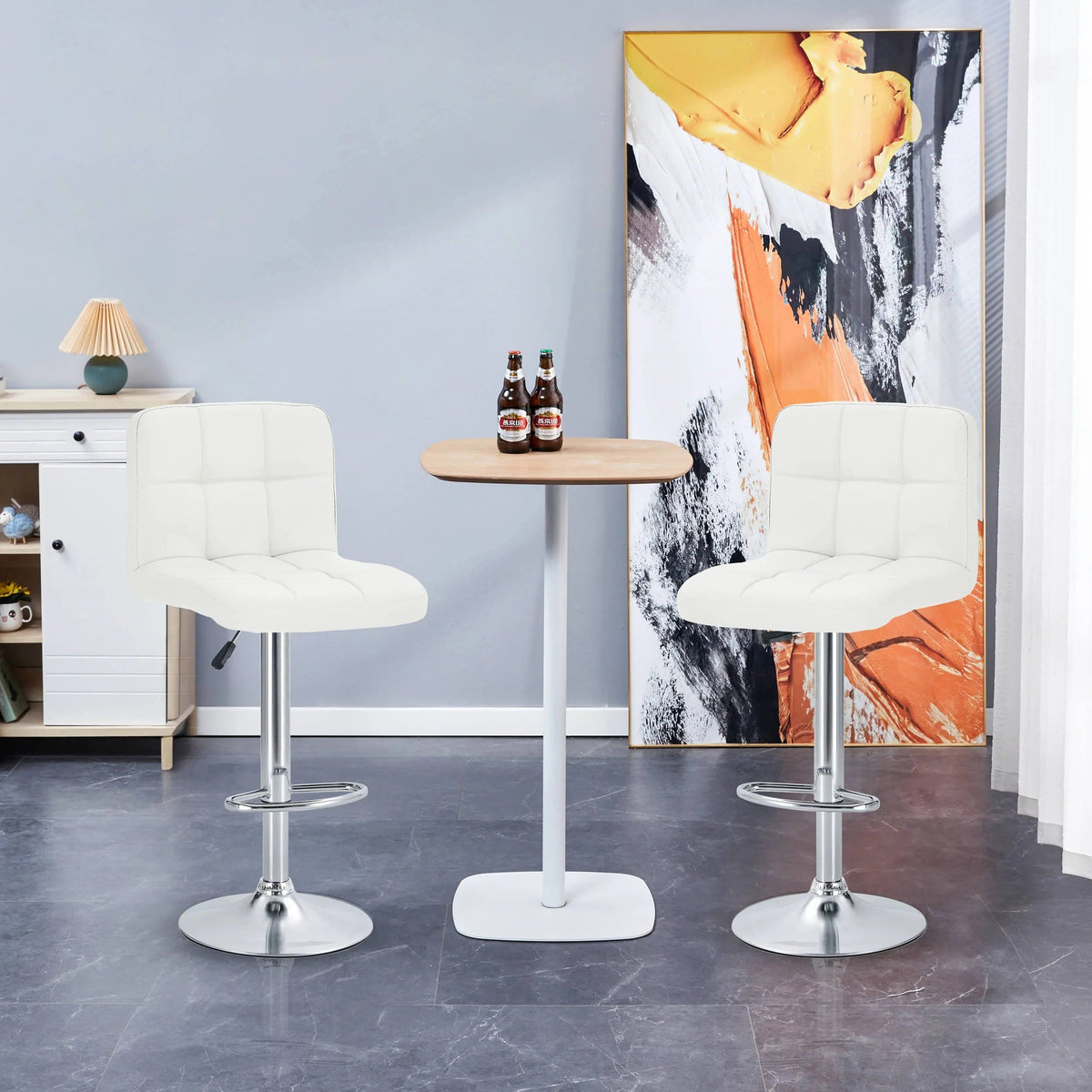 Mirage Chrome Couture Modern Counter Bar Stools in White 