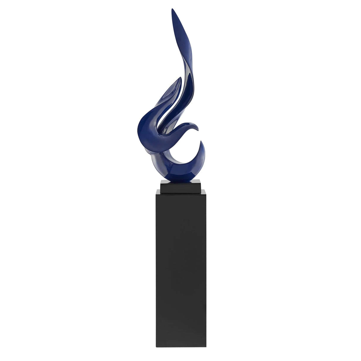 Navy Blue Flame Floor Sculpture with Black Stand / Home Decor