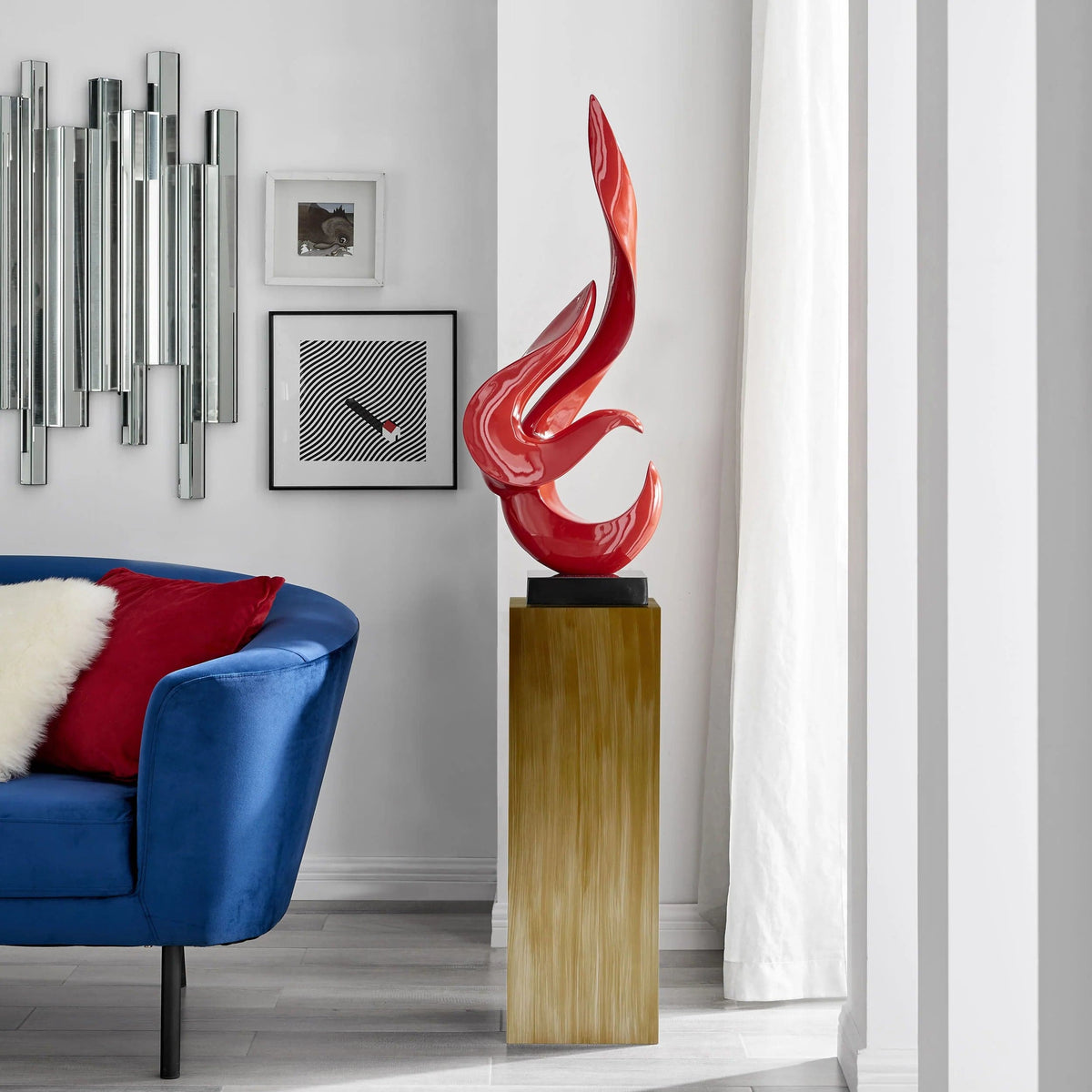 Red Flame Modern Sculpture with Bronze Stand