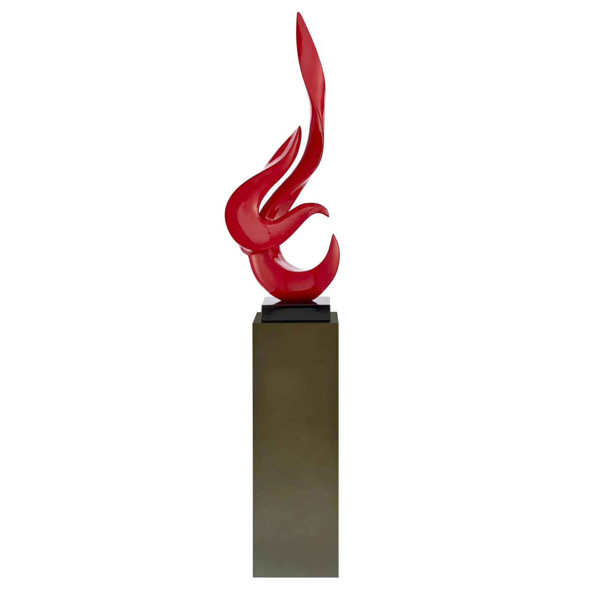 Red Flame Floor Sculpture with Gray Stand / Modern Home Decor