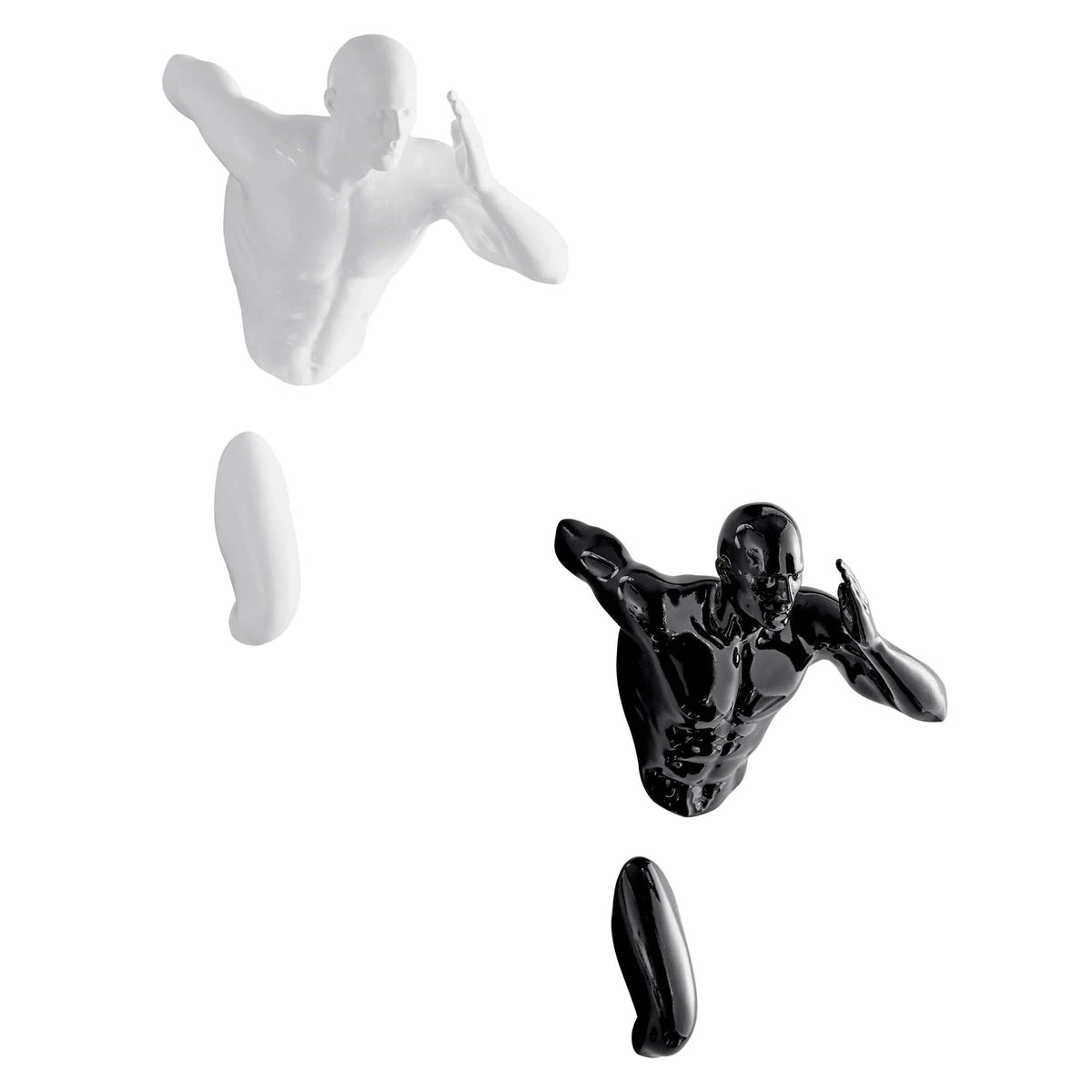 Wall Runner Man Sculpture in White & Black / Set of 2