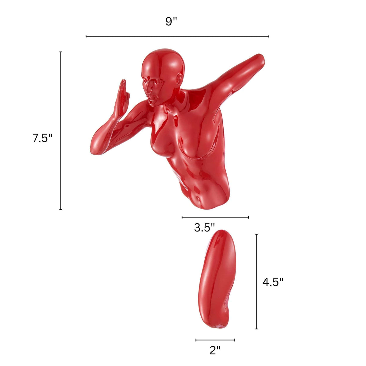 Glossy Red Wall Sculpture Runner 13" Woman / Unique Home Decor