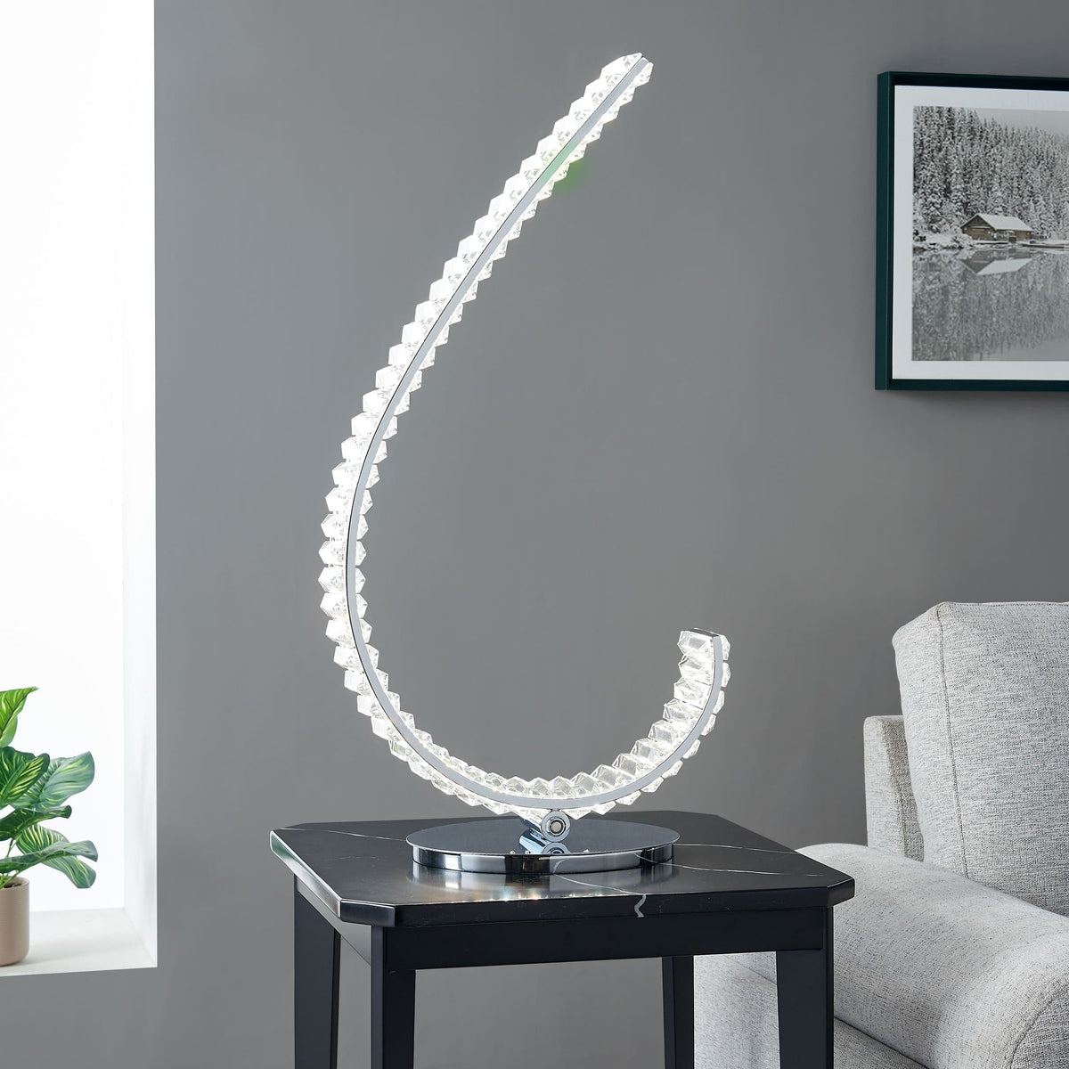Grace Crystal Chrome Table Lamp / Touch & Dimmable / Right Side
