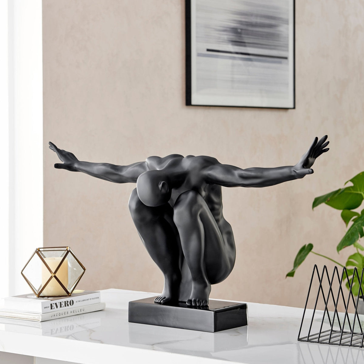 Finesse Decor Saluting Man Resin Sculpture / Matte Black