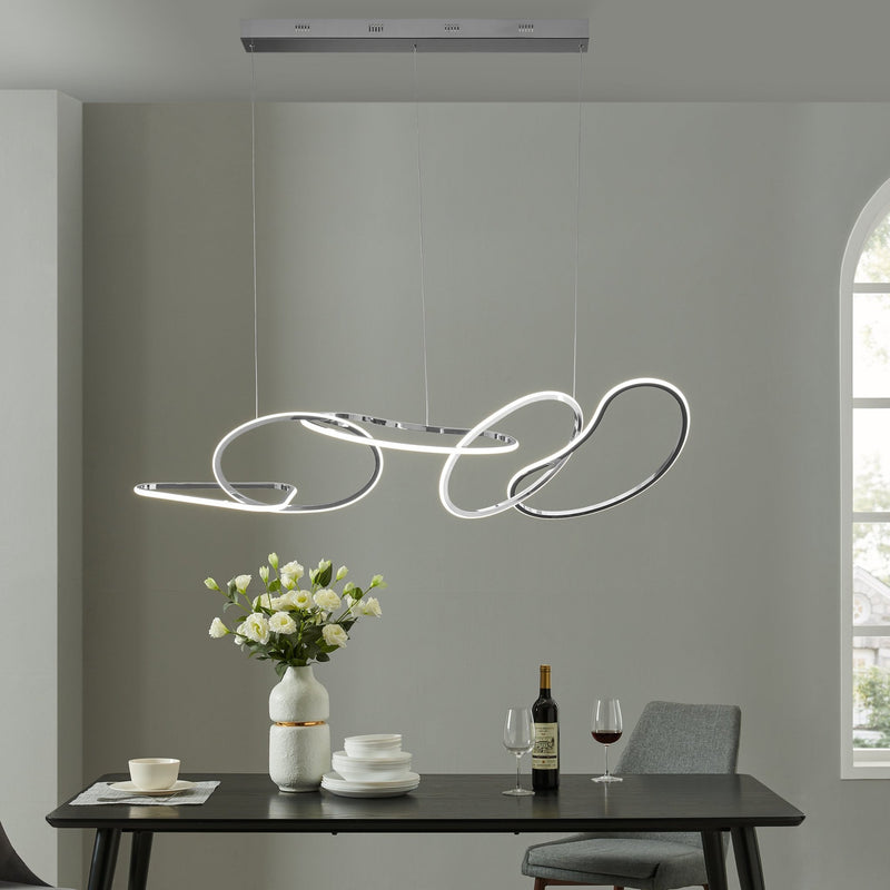 Seoul LED Hoops Rectangular Chrome Chandelier for Dining Room