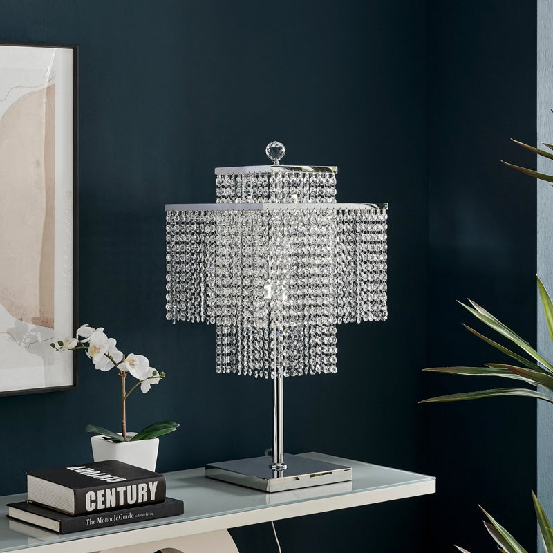 Crystal Square Double Crown Table Lamp for Bedrooms & Living Room