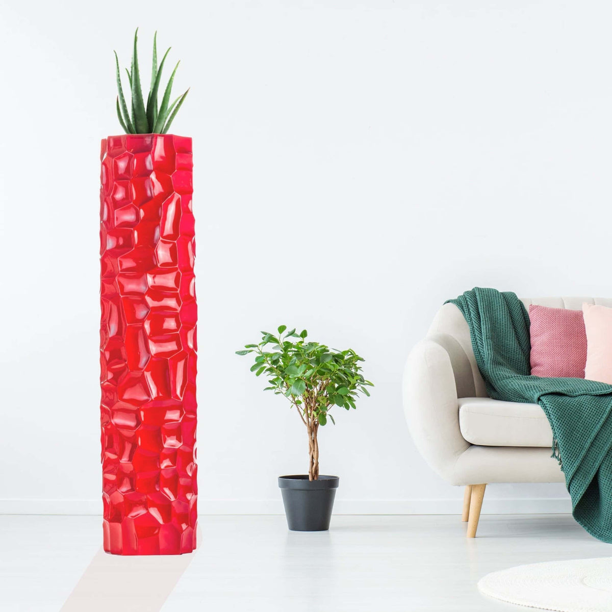 Textured 52-Inch Honeycomb Modern Vase in Red