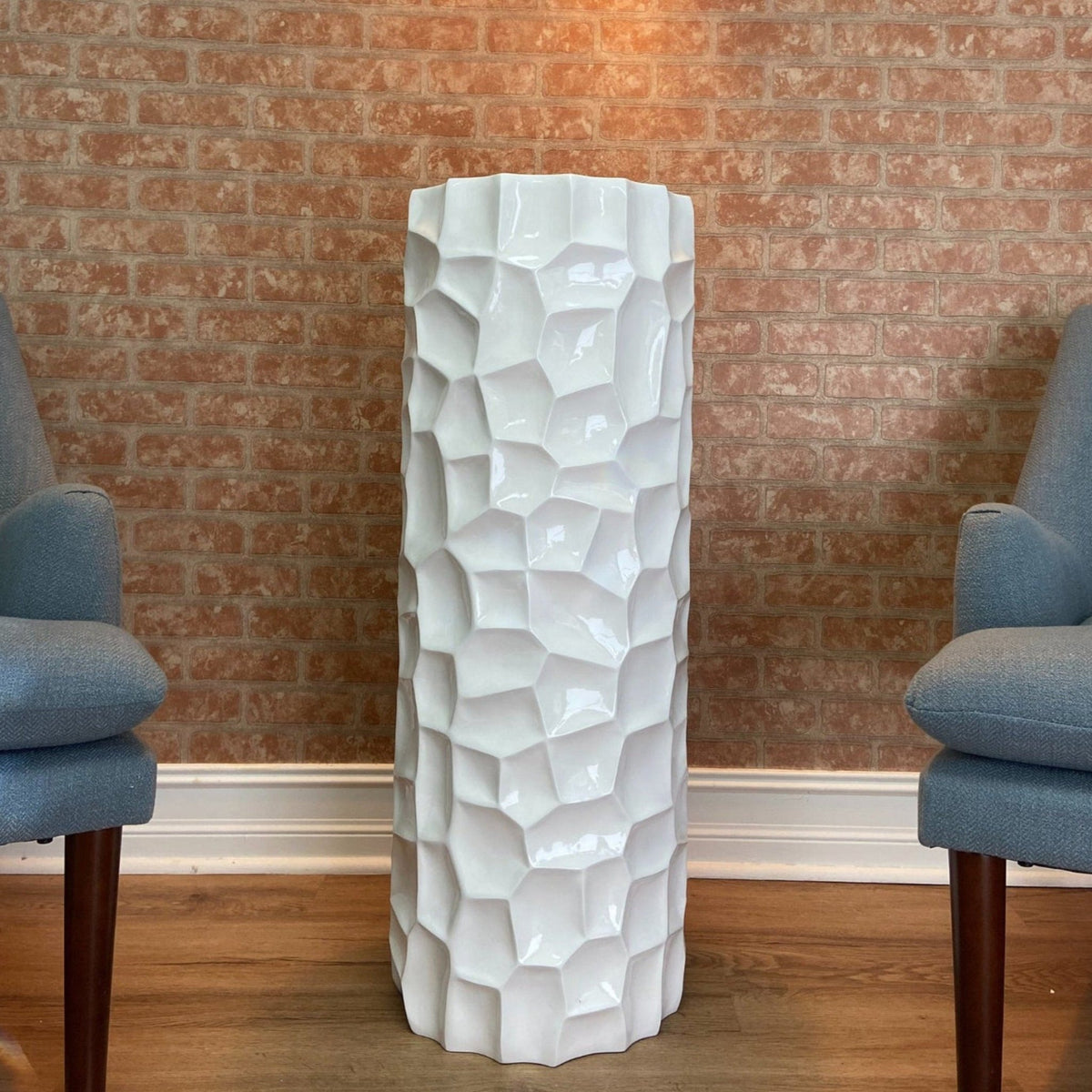 Textured Honeycomb Modern Vase / White, 36"