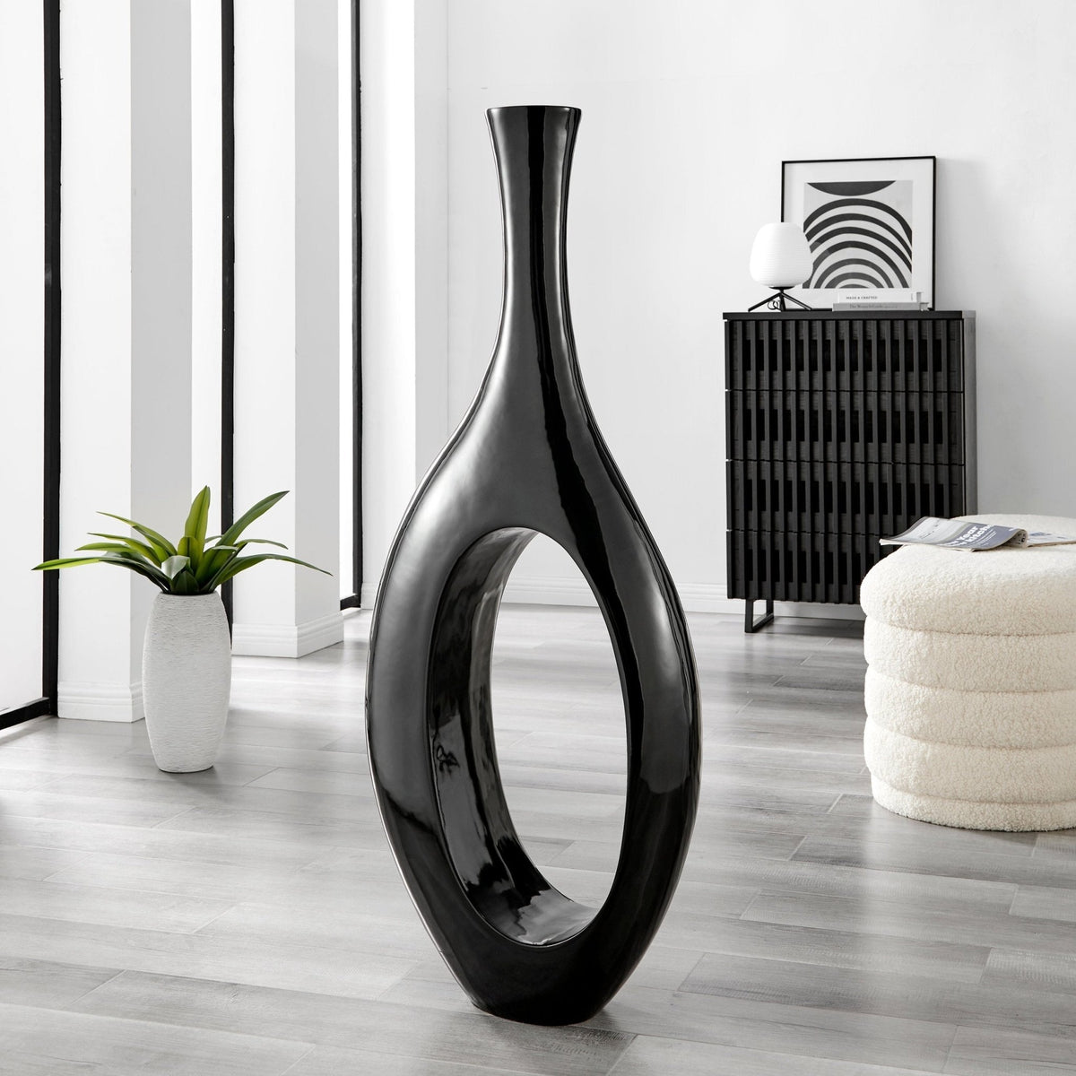 Trombone Vase / Large Black / Modern Home Decor