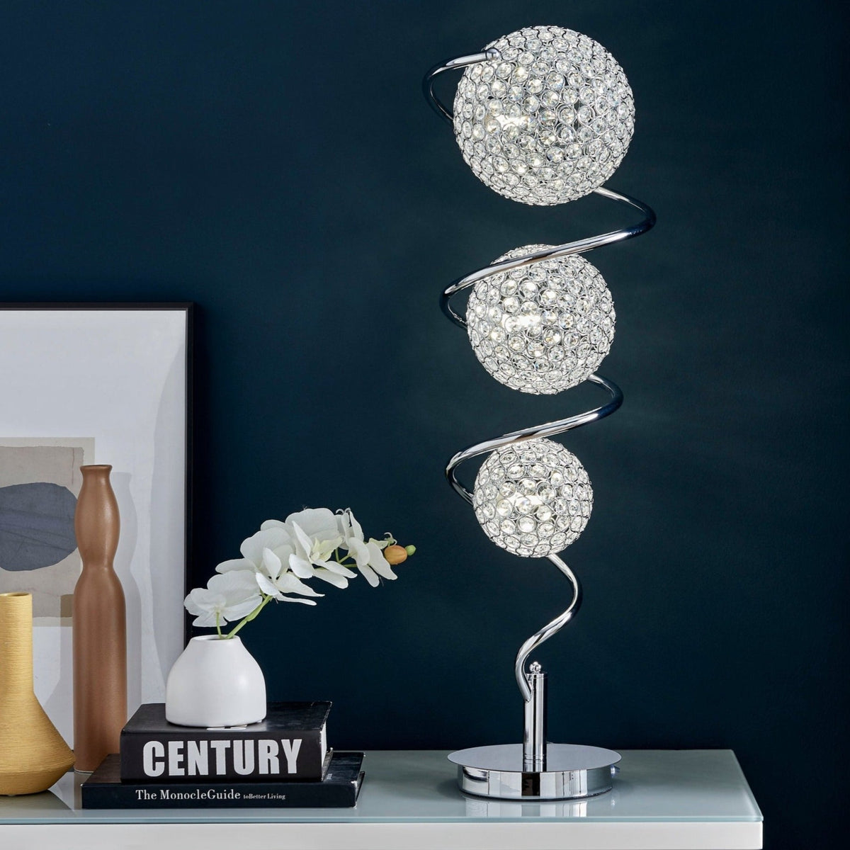 Vertical Crystal Sphere Modern Table Lamp / 3 Light