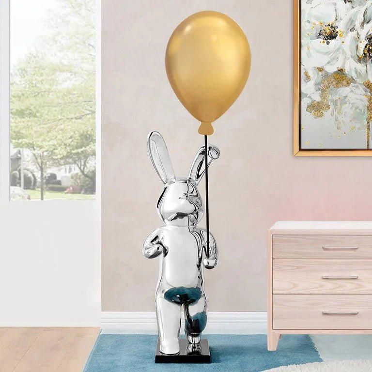 Chrome Bunny Gold Balloon / Modern Floor Sculpture