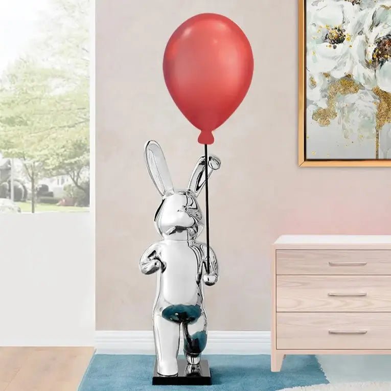  Chrome Bunny Red Balloon / Modern Sculpture / Baby Room Bunny