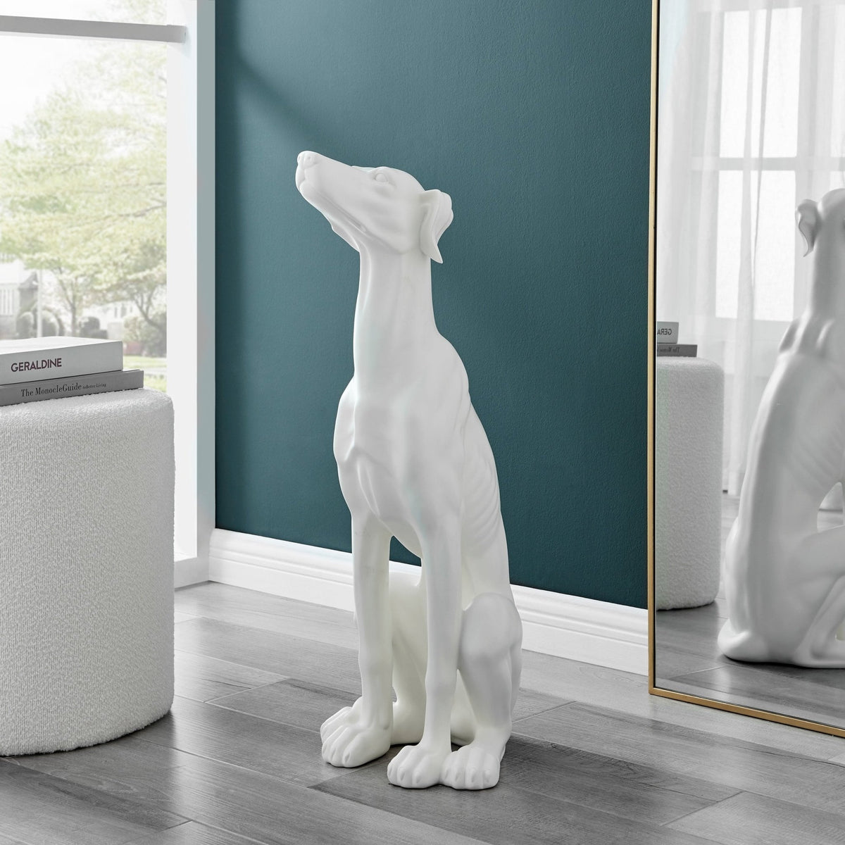Greyhound Matte White Dog Sculpture / Animal Statue