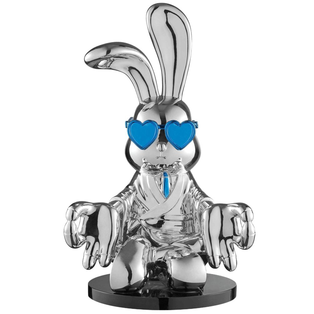 Sitting Rabbit Sculpture with Blue Tie and Glasses